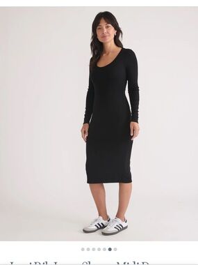 Marine Layer Black Long-Sleeve Scoop-Neck Midi Dress